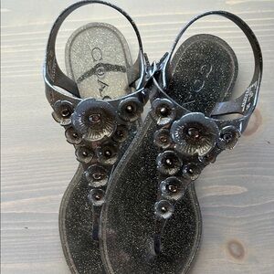 Black Floral Sandals with Glitter